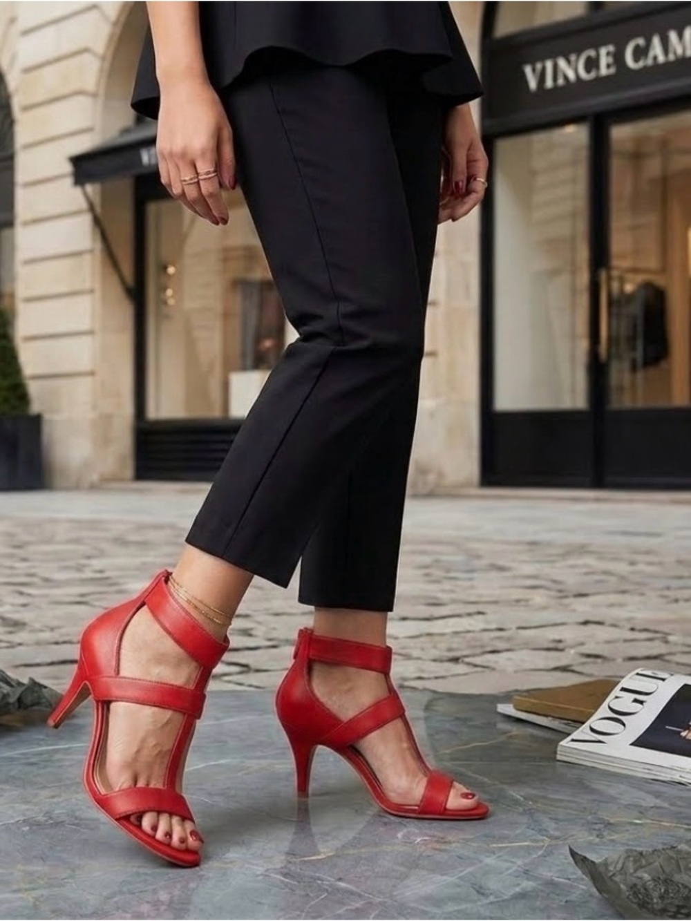 Vince Camuto Red Leather Ankle Strap Open Toe Heeled Sandals Booties 6M EU36